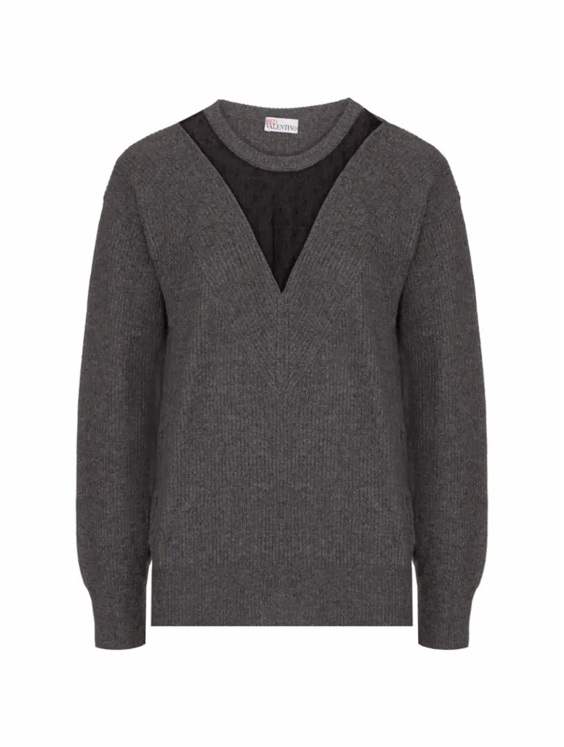 Вязаный джемпер в рубчик RED Valentino, серый