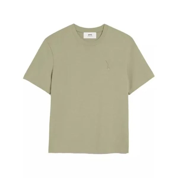 Футболка logo-embossed cotton sage t-shirt Ami Paris, зеленый