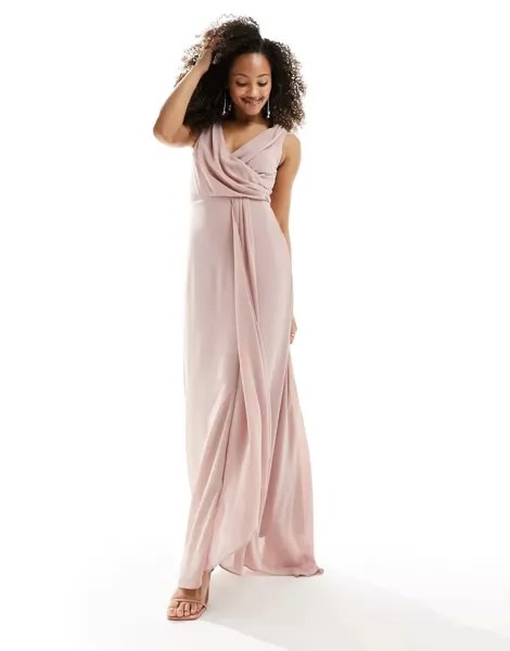 Розовое шифоновое платье макси с разрезом спереди TFNC Bridesmaid