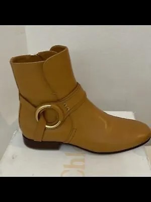 CHLOE Женские коричневые кожаные ботильоны с круглым носком и круглым носком на блочном каблуке с застежкой-молнией 37,5