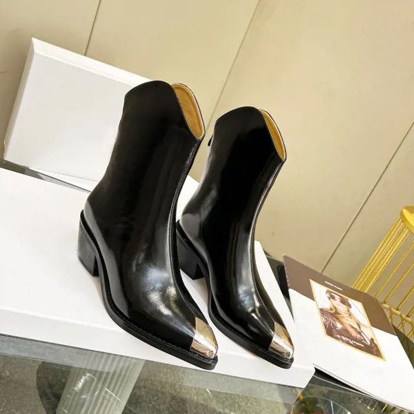 Кожаные ботинки для женщин, новинка 2022, ковбойские ботинки в западном стиле с металлическим носком, женские модные ботинки в стиле ретро на ...
