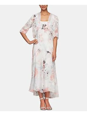 ALEX EVENINGS Женское белое платье макси хай-лоу с цветочным принтом и рукавами 3/4 с круглым вырезом 14