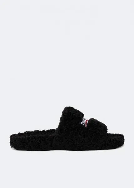 Сандалии BALENCIAGA Furry slide sandals, черный