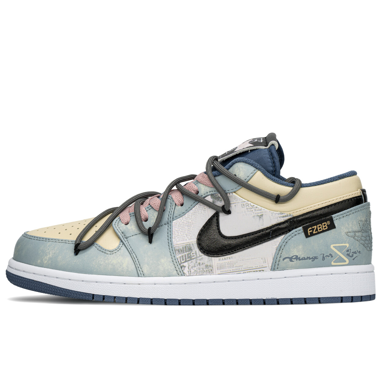 Кроссовки Air Jordan 1 Vintage Basketball Shoes Men Low-top Beige/Blue, синий/хаки
