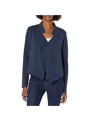 WILLIAM RAST Женская темно-синяя потертая куртка с открытыми лацканами и необработанным краем, размер XL