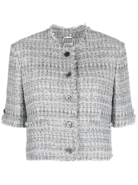 Thom Browne укороченный твидовый жакет, серый
