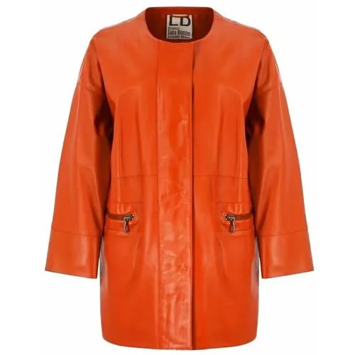 Кожаная куртка , средней длины, размер xl, оранжевый
