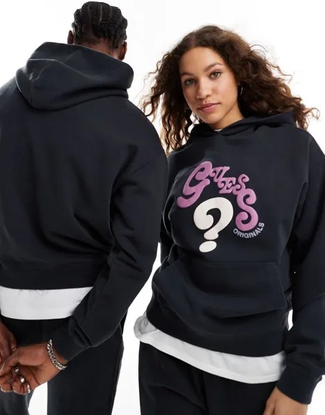 Guess Originals — объемная толстовка унисекс выцветшего черного цвета с волнистым принтом в тон