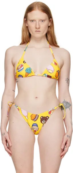 Желтый бикини-топ с принтом Moschino