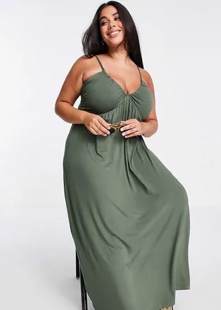 Платье макси цвета хаки с чашечками ASOS DESIGN Curve-Зеленый цвет
