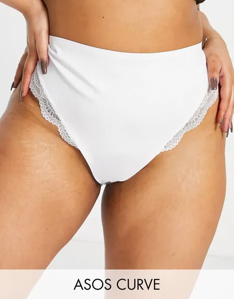 Белые трусики средней длины с кружевом ASOS DESIGN Curve Contouring