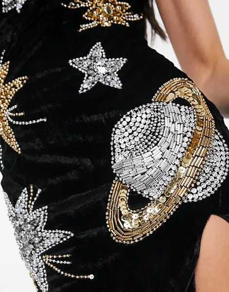 Черное бархатное платье-бандо с декором Starry Eyed Premium galaxy