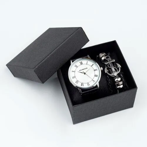 Наручные часы MASTER Подарочный набор 2 в 1, браслет, d-4 см, черный