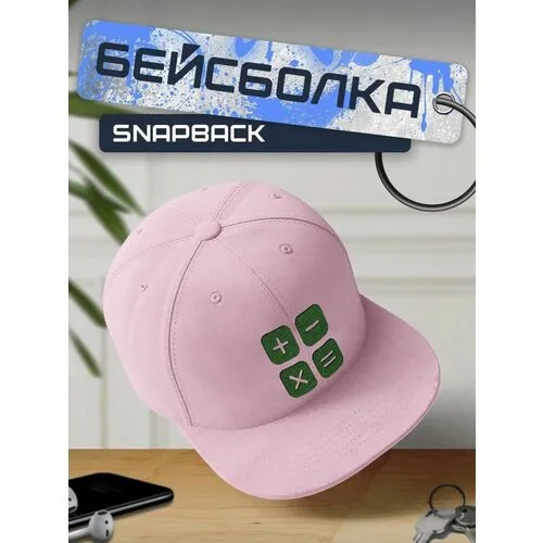 Бейсболка, кепка розовая с зеленым принтом умножение - 202
