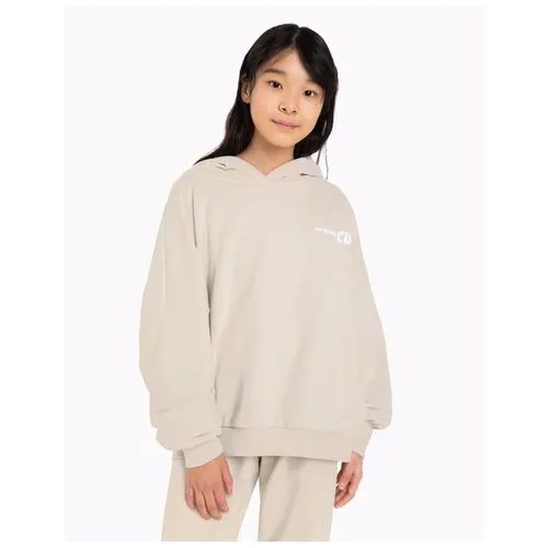 Бежевое худи oversize с надписью для девочки Gloria Jeans, размер 10-12л/146-152