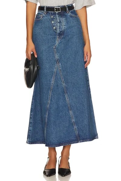 Юбка Ganni Overdyed Double Fly Maxi, цвет Mid Blue Stone