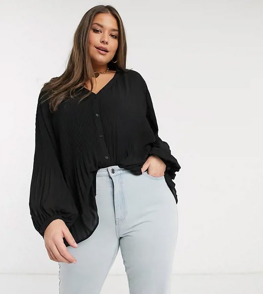 Черная плиссированная блузка с объемными рукавами Vero Moda Curve-Черный