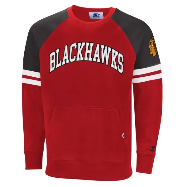 Мужской стартовый красный/черный пуловер с капюшоном Chicago Blackhawks Field Goal реглан Starter