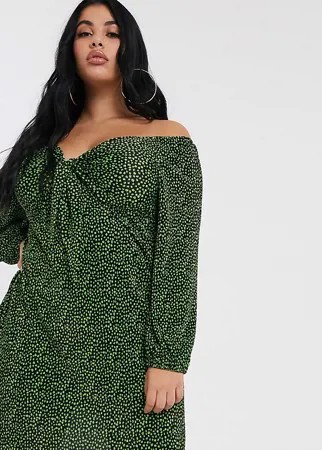 Плиссированное платье с цветочным принтом и узлом спереди ASOS DESIGN Curve-Мульти