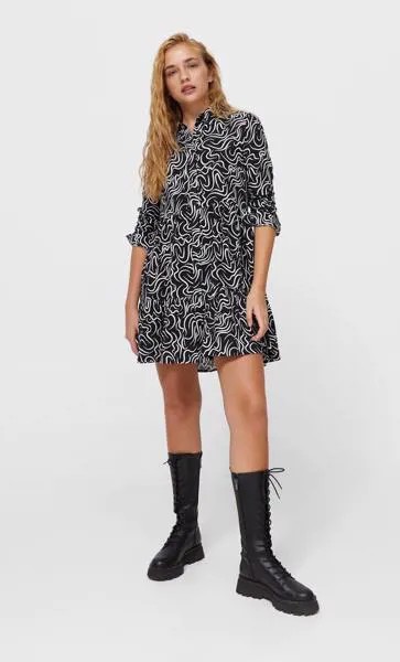 Stradivarius Короткое Платье-Рубашка Черный S