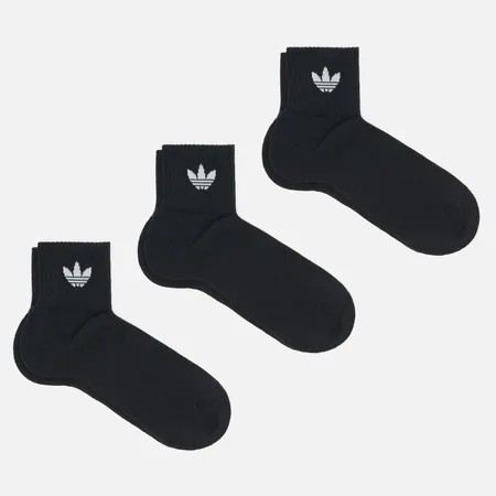 Комплект носков adidas Originals 3-Pack Ankle Mid-Cut Crew, цвет чёрный, размер 37-39 EU