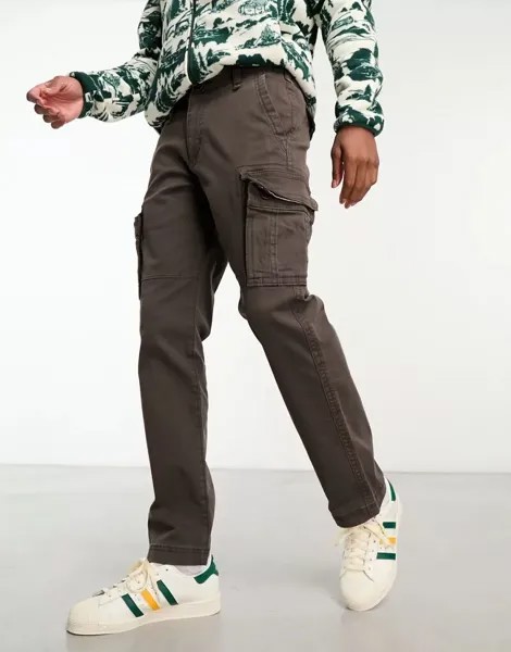 Темно-коричневые брюки карго узкого кроя в стиле ретро Hollister