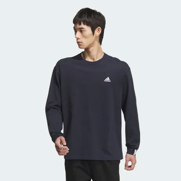 Футболка Adidas Essentials Plus Loose Fit Small Logo Long Sleeve T-Shirt, цвет Legendary Ink