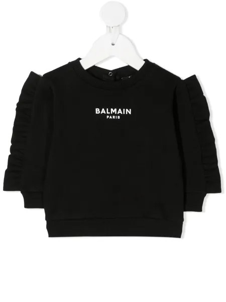 Balmain Kids толстовка с оборками и логотипом