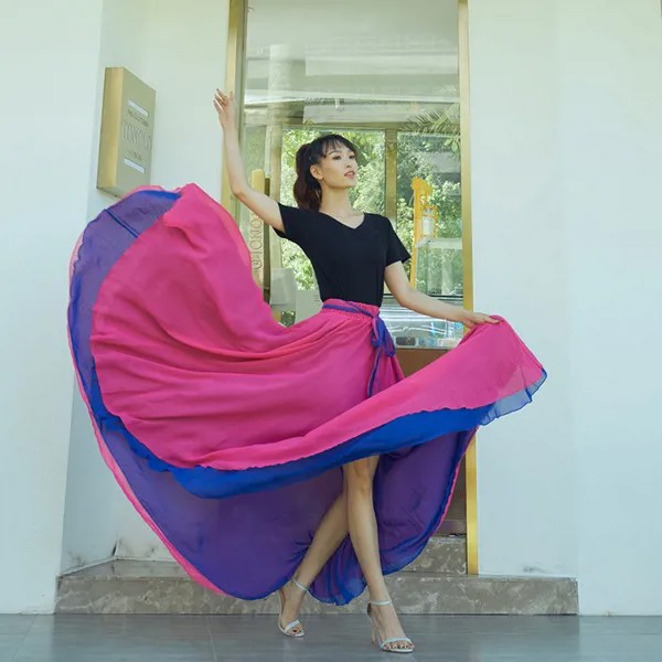 Традиционная испанская Женская юбка фламенко, цыганская Женская юбка для живота, одежда с обеих сторон, тренировочный костюм для танцев, дл...