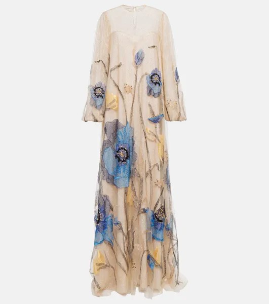 Платье Yesenia с вышивкой из тюля и кружева Costarellos, бежевый