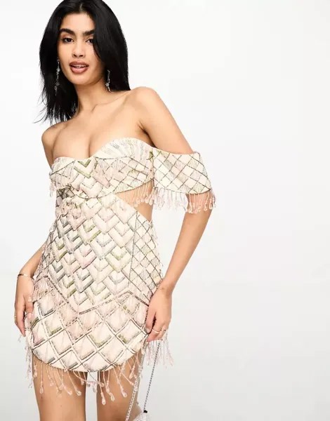 Украшенное мини-платье-бандо в красочную шевронную полоску ASOS