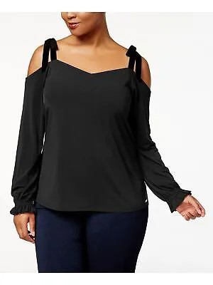 MICHAEL KORS Женская черная блузка с длинными рукавами и эластичными манжетами на завязках на плечах Plus 2X