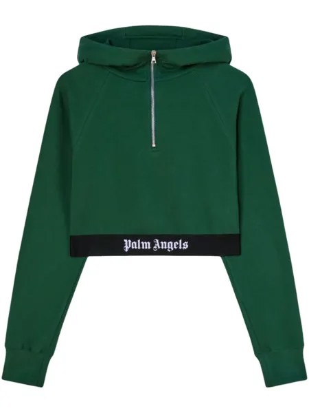 Palm Angels укороченное худи с логотипом, зеленый