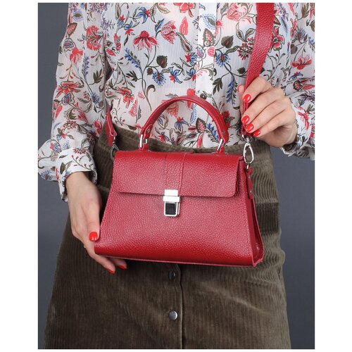 Женская сумка трапеция из натуральной кожи красная A023 ruby mini grain Divalli