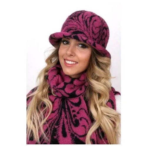 Шляпа женская Stigler, 27-212 черный/фуксия + шарф