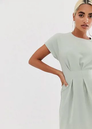 Платье мини с защипами на талии ASOS DESIGN Petite-Зеленый