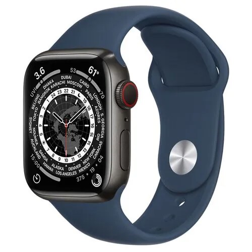 Умные часы Apple Watch Series 7 GPS + Cellular 41mm Titanium Case with Sport Band, space black/abyss blue
