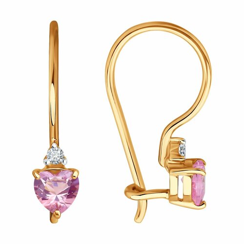 Серьги Diamant online, красное золото, 585 проба, фианит, розовый