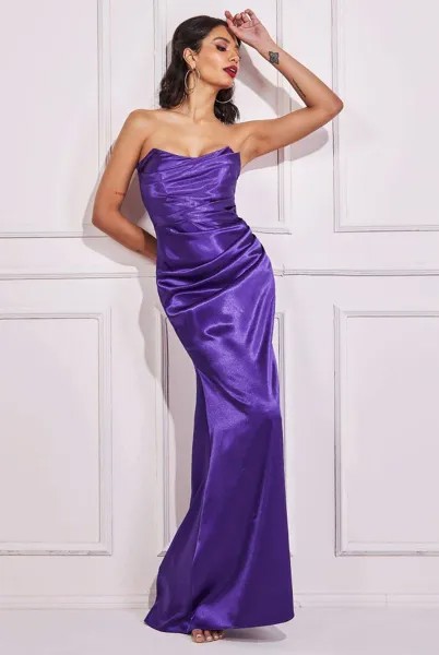 Атласное платье-бандо макси Goddiva, фиолетовый