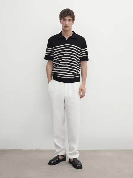Свитер-Поло с короткими рукавами и принтом Massimo Dutti, синий
