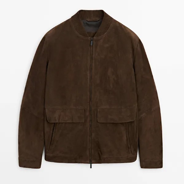 Куртка Massimo Dutti Suede Leather Bomber With Pockets, коричневый