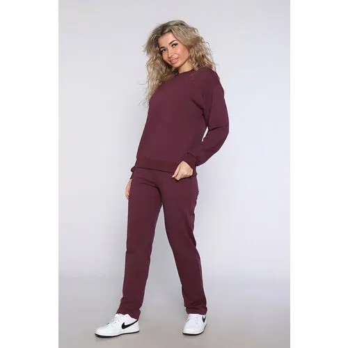 Комплект Натали, брюки, свитшот, длинный рукав, пояс на резинке, размер 50, фиолетовый, бордовый