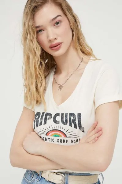 Хлопковая футболка Rip Curl, бежевый