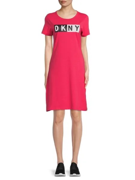 Платье-футболка DKNY Sport из эластичного хлопка с рисунком, розовый