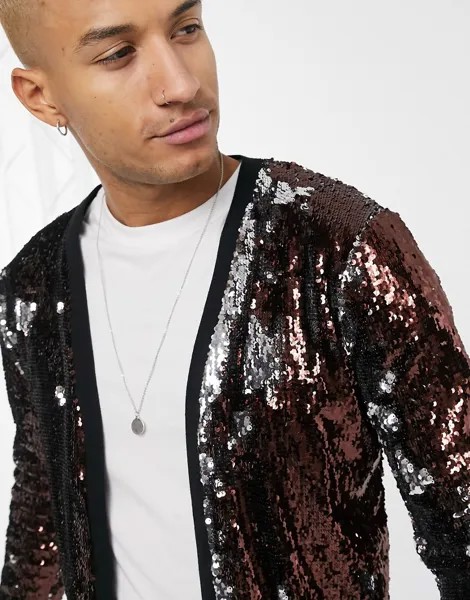 Коричневый трикотажный кардиган с пайетками ASOS DESIGN