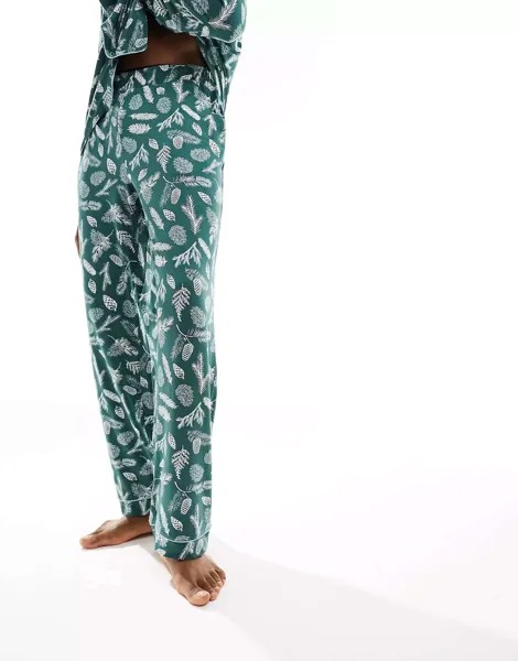 Длинная пижама с перьями Chelsea Peers x The Wellness Project зеленого и белого цвета