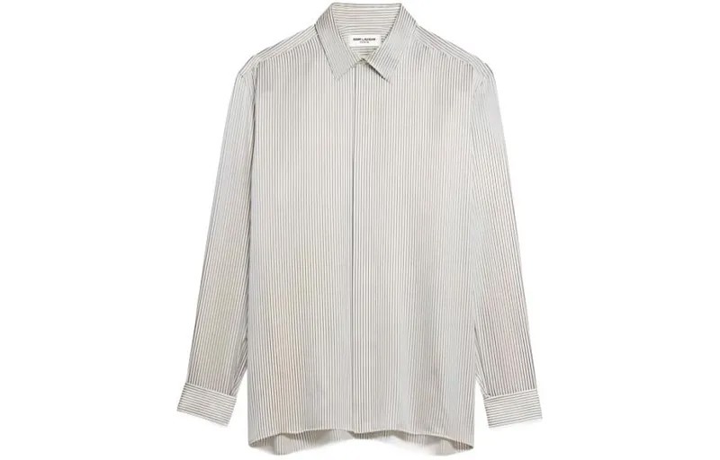 Полосатая шелковая рубашка Saint Laurent, цвет Chalk color