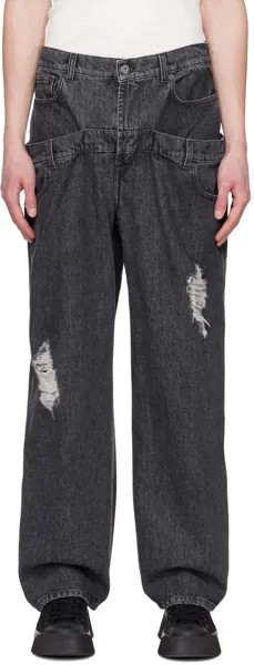 Серые джинсы с двойным поясом JW Anderson