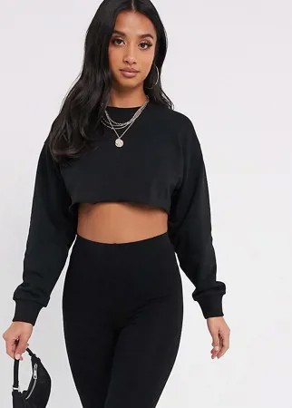 Черный укороченный oversize-свитшот с необработанным краем ASOS DESIGN Petite