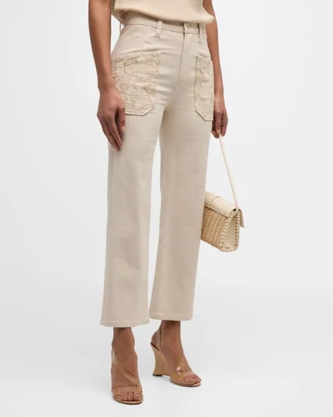 Прямые джинсы Talia с высокой посадкой и вышивкой Ramy Brook, цвет Sandstone Patchwork Denim